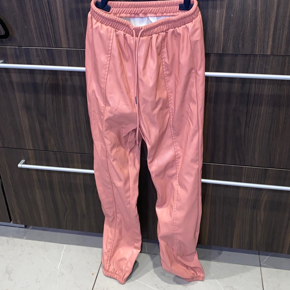 Pink faux leather pants